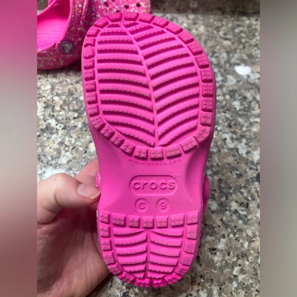Toddler Pink Crocs with Multicolor Paint Splatter Design, Size:9, EUC - Picture 7 of 8